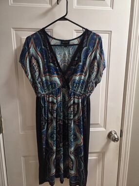 AB Studio Blue Paisley Empire-Waist Dress